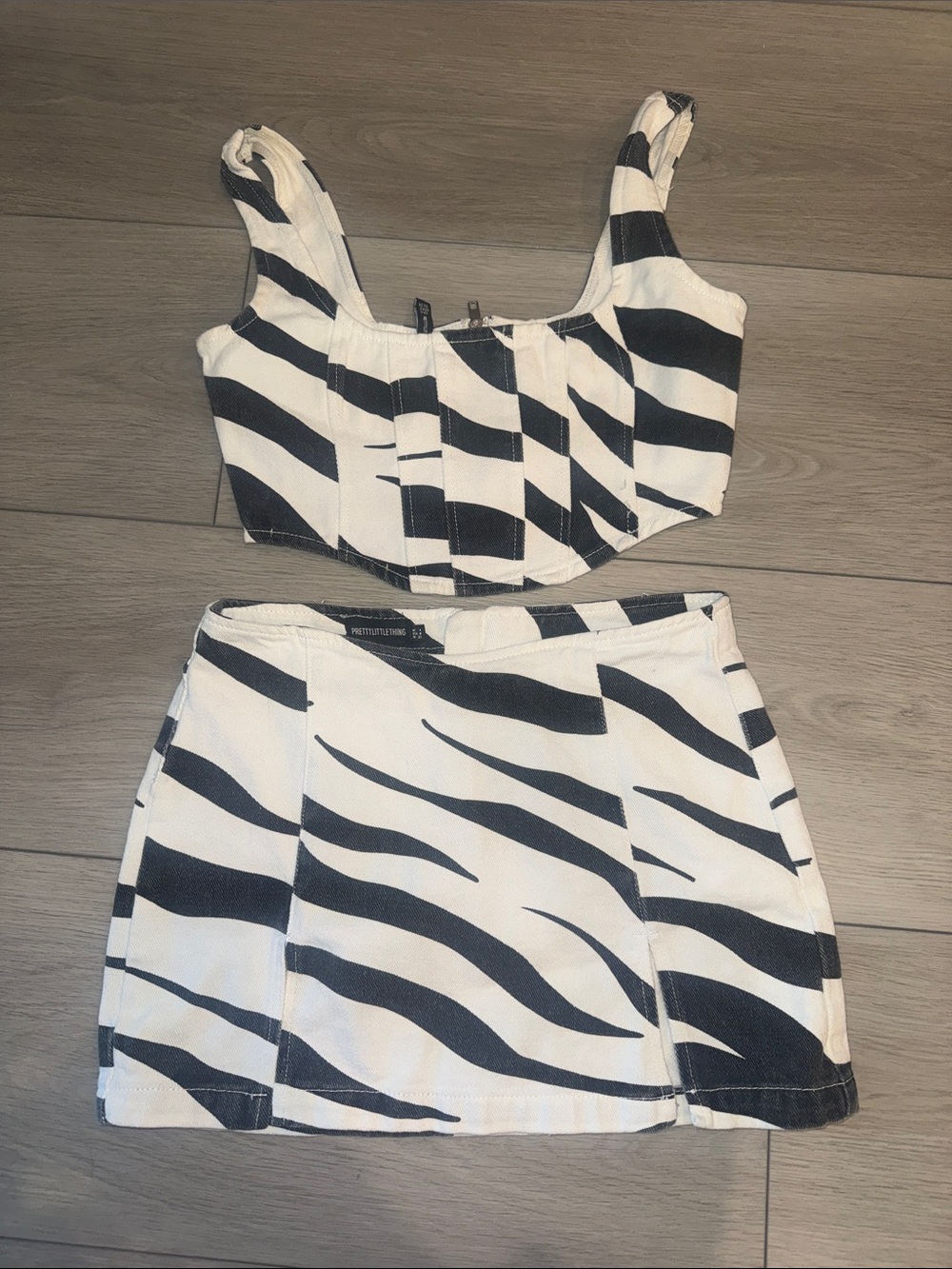 PrettyLittleThing Black & White Zebra Print Two-Piece Skirt Set
